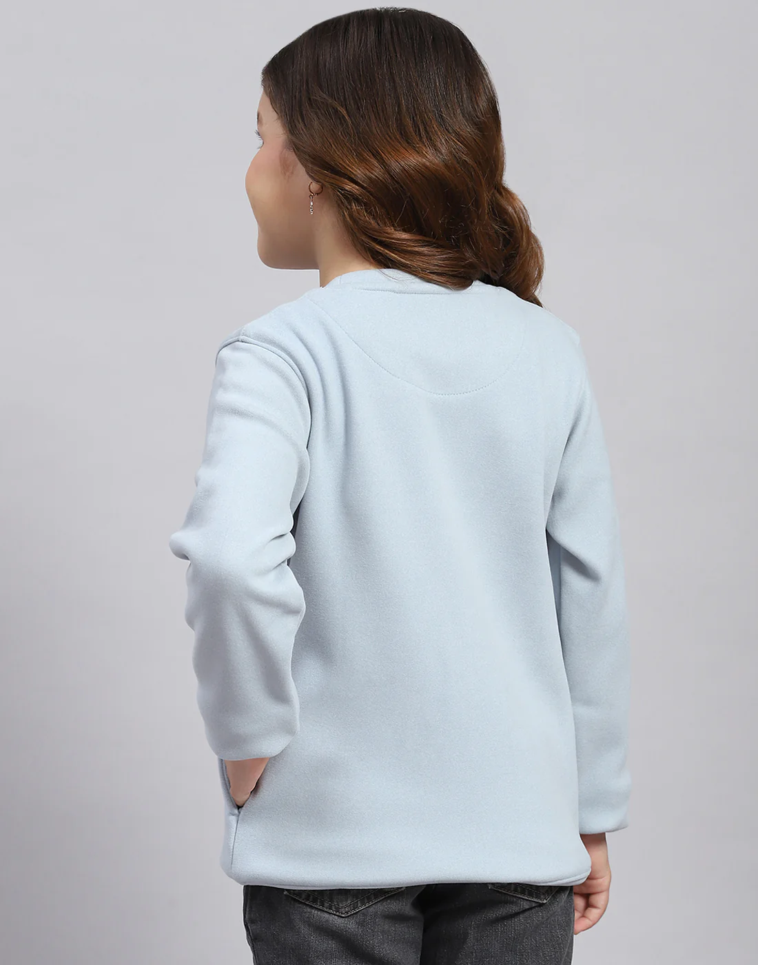 Girls Blue Embroidered Round Neck Full Sleeve Sweatshirt - Image 6