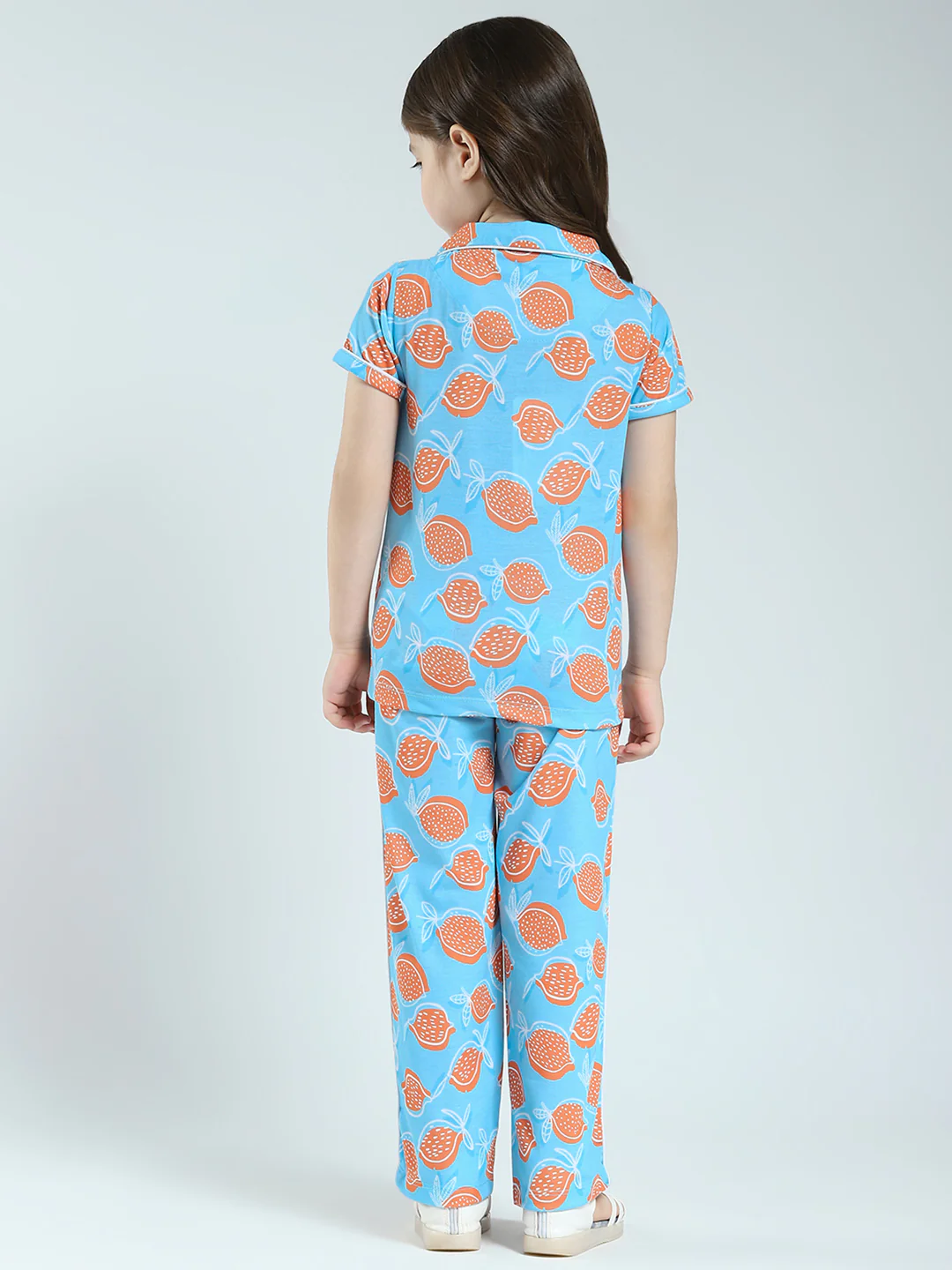 Girls Blue Printed Collar Half Sleeve Lower Set - Image 5