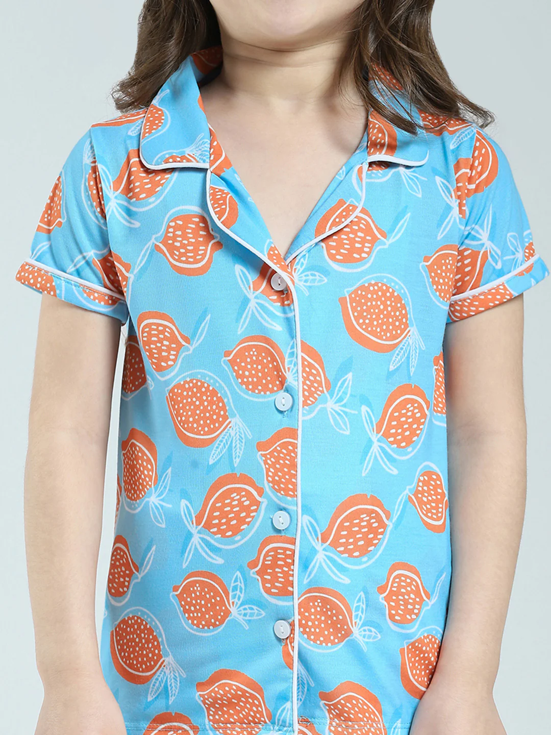Girls Blue Printed Collar Half Sleeve Lower Set - Image 7