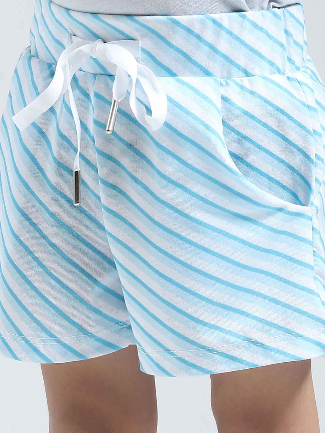 Girls Blue Printed Collar Half Sleeve Shorts Set - Image 9