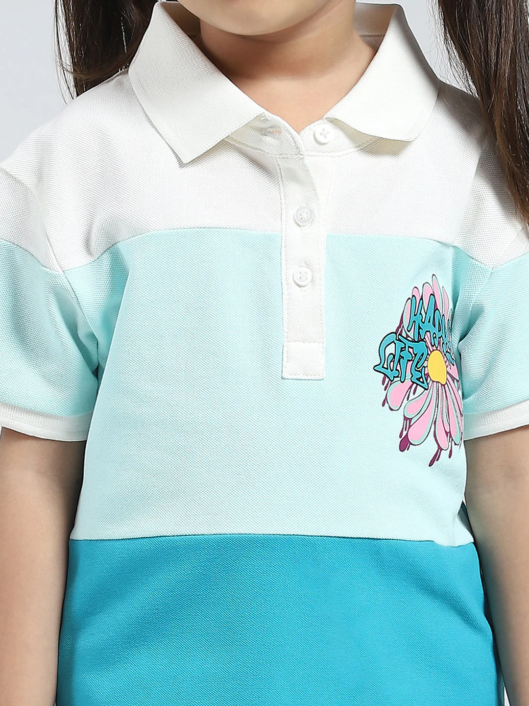 Girls Blue Printed Collar Half Sleeve T-Shirt - Image 6