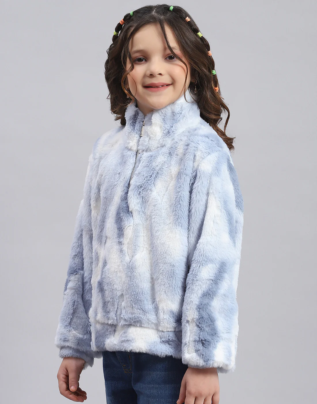 Girls Blue Printed H Neck Full Sleeve Sweatshirt - Image 3