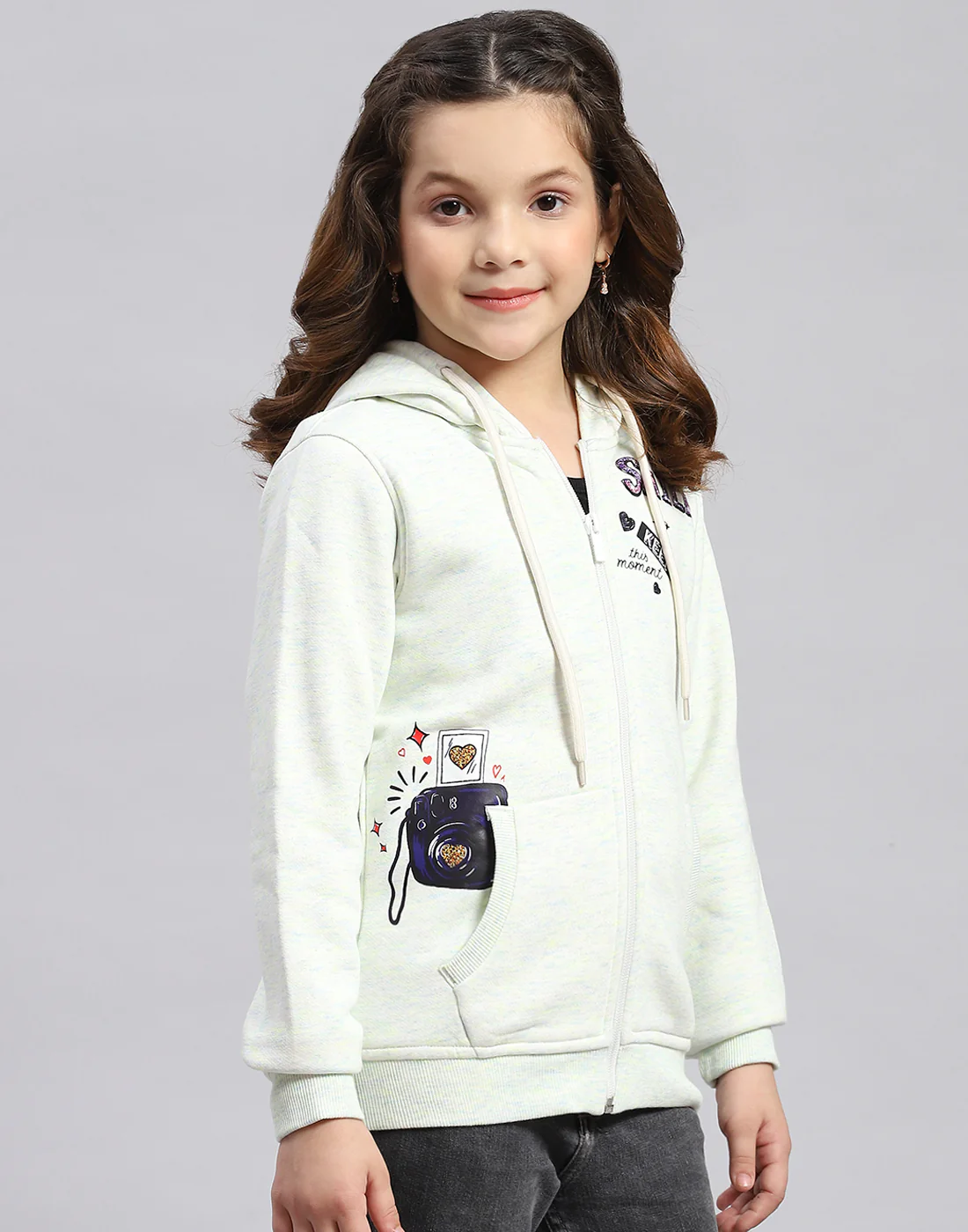 Girls Blue Printed Hooded Full Sleeve Sweatshirt - Image 6