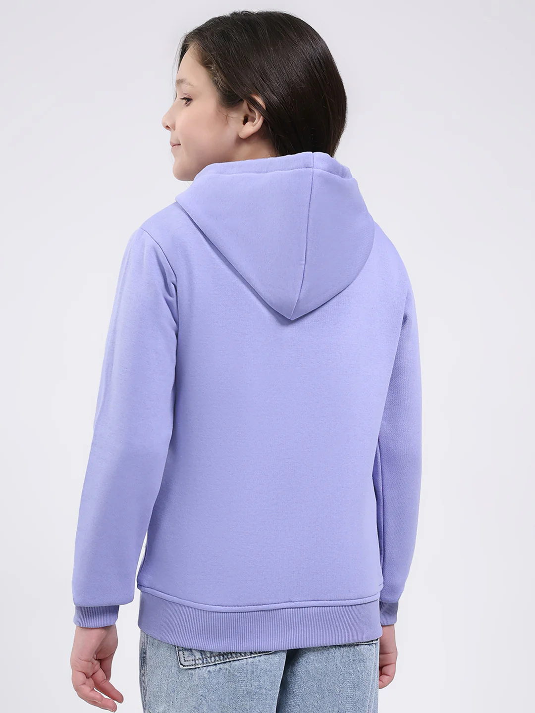 Girls Blue Printed Hooded Full Sleeve Sweatshirt - Image 5