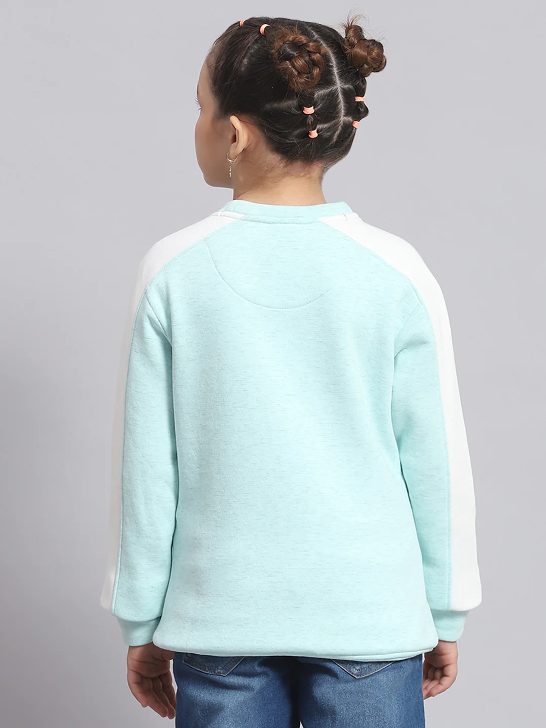 Girls Blue Printed Round Neck Full Sleeve Sweatshirt - Image 5