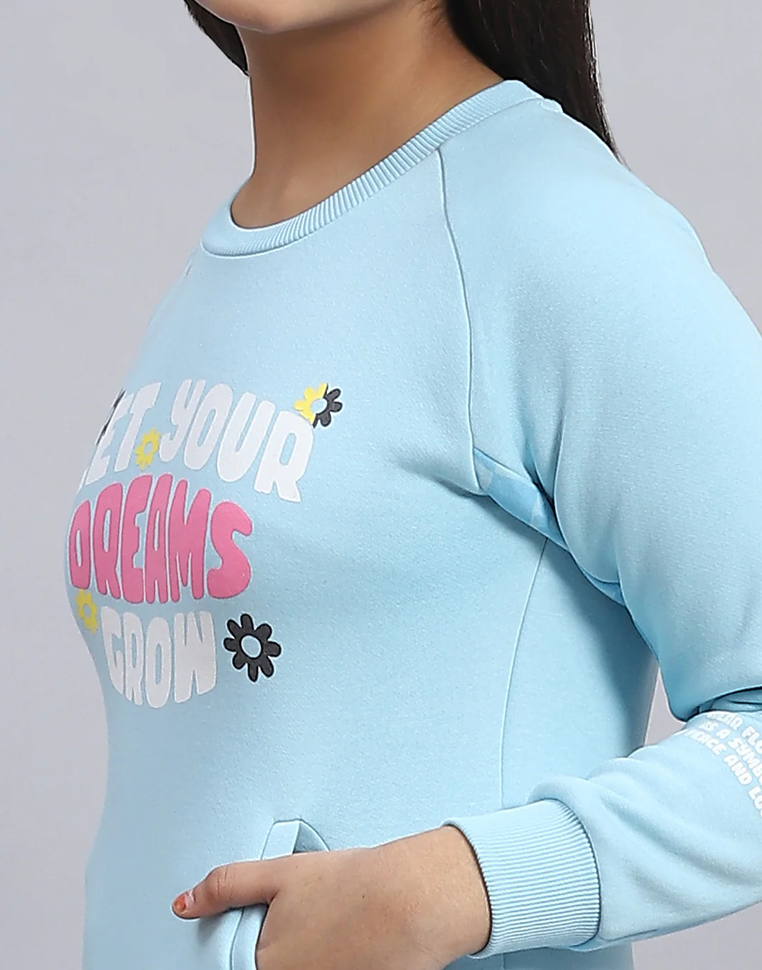 Girls Blue Printed Round Neck Full Sleeve Tracksuit - Image 7