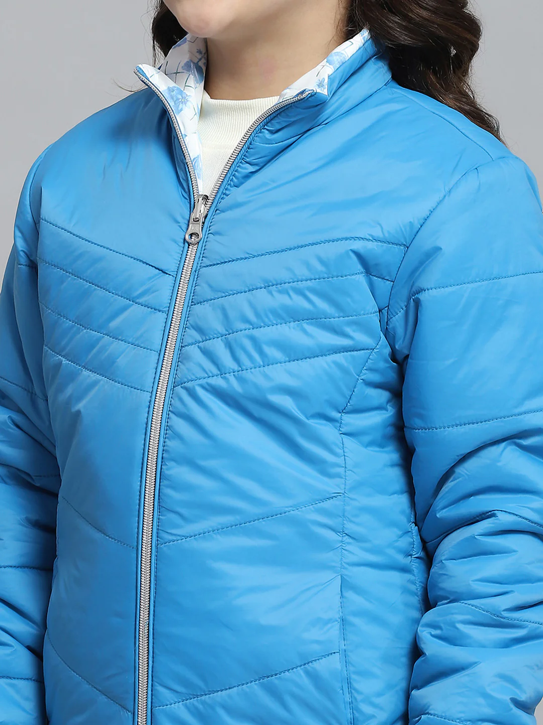 Girls Blue Self Design Collar Full Sleeve Reversible Jacket - Image 10