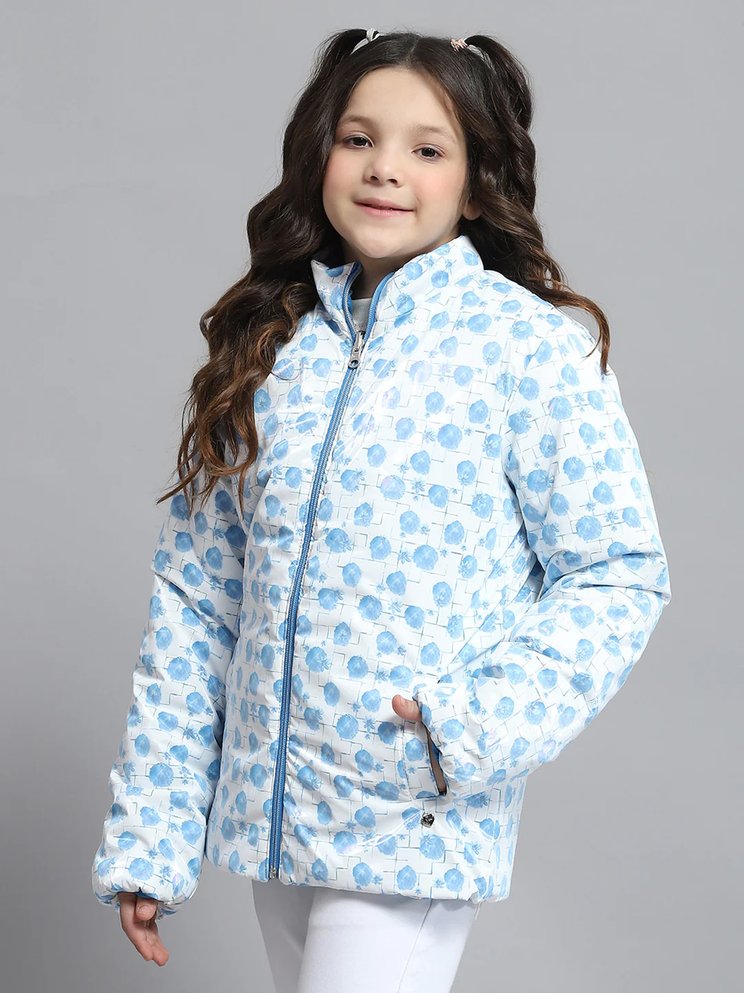 Girls Blue Self Design Collar Full Sleeve Reversible Jacket - Image 8
