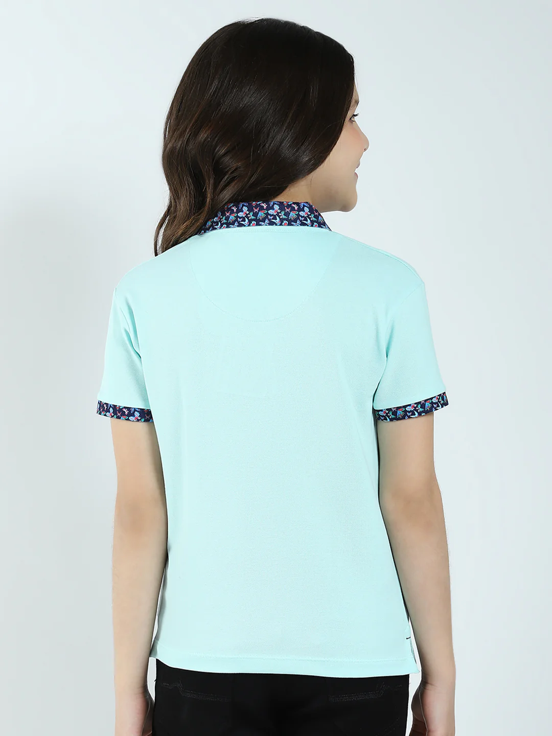 Girls Blue Solid Collar Half Sleeve T-Shirt - Image 5