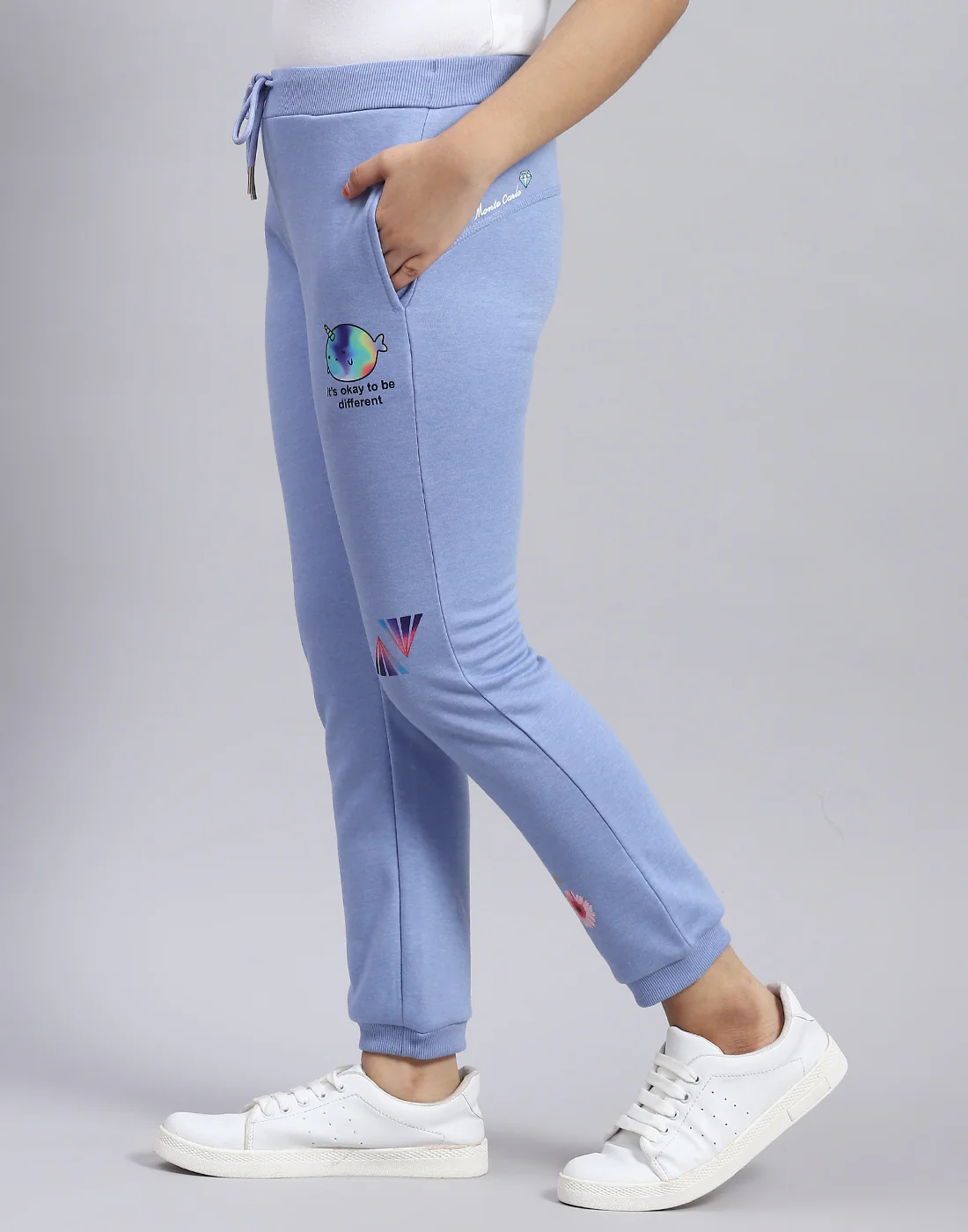 Girls Blue Solid Regular Fit Lower - Image 4