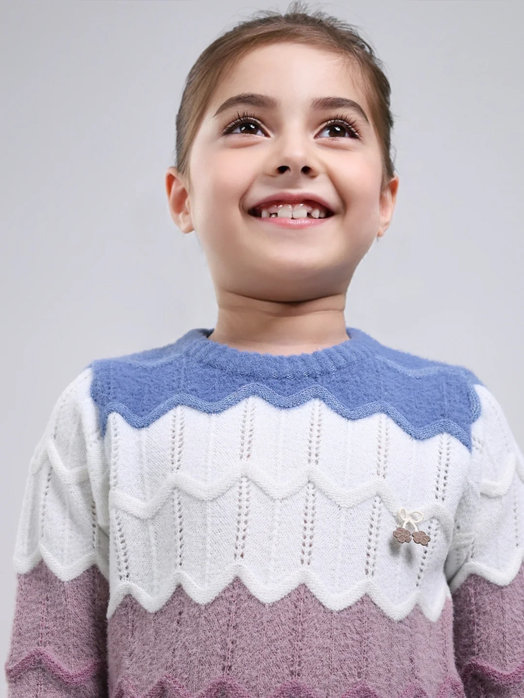 Girls Blue Stripe Round Neck Full Sleeve Pullover - Image 7
