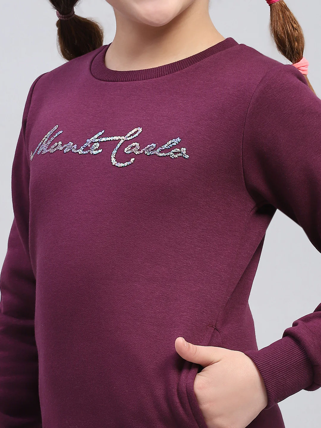 Girls Burgundy Printed Round Neck Full Sleeve Sweatshirt - Image 6