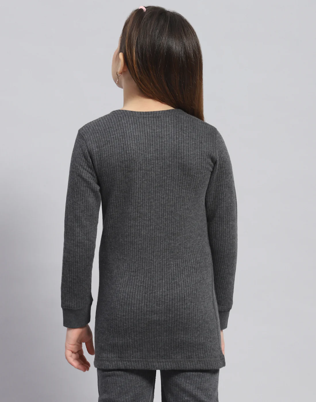 Girls Charcoal Solid Round Neck Full Sleeve Thermal Vest - Image 5