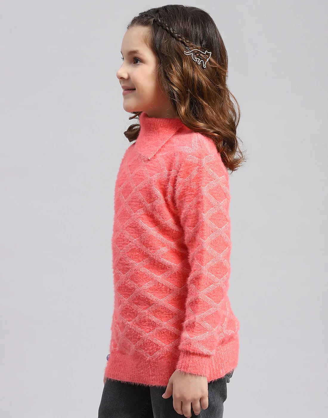 Girls Coral Self Design F Neck Full Sleeve Sweater - Image 4