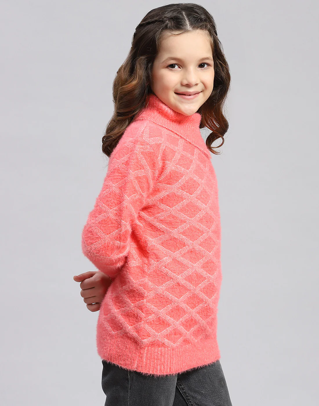 Girls Coral Self Design F Neck Full Sleeve Sweater - Image 5