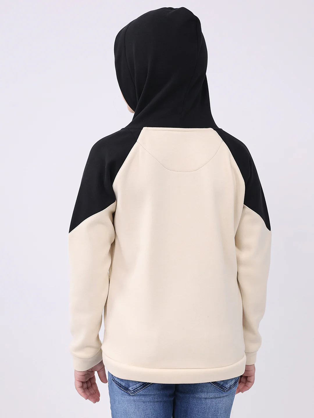 Girls Cream Printed Hooded Full Sleeve Sweatshirt - Image 5