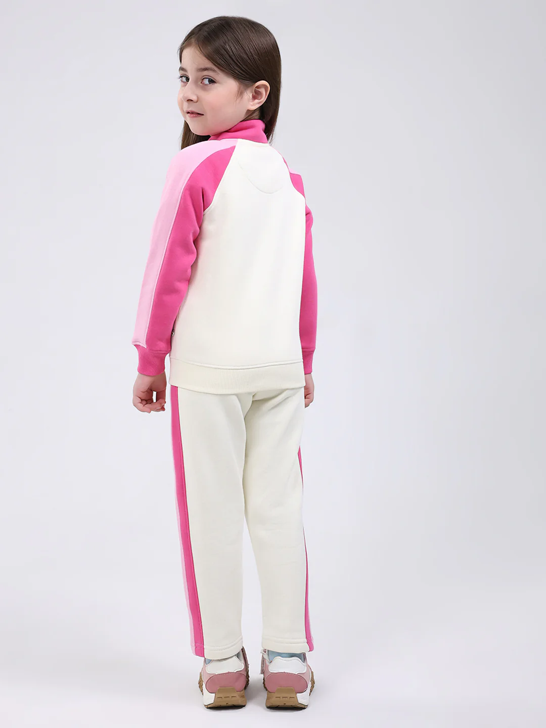 Girls Cream Printed Mock Neck Full Sleeve Tracksuit - Image 5