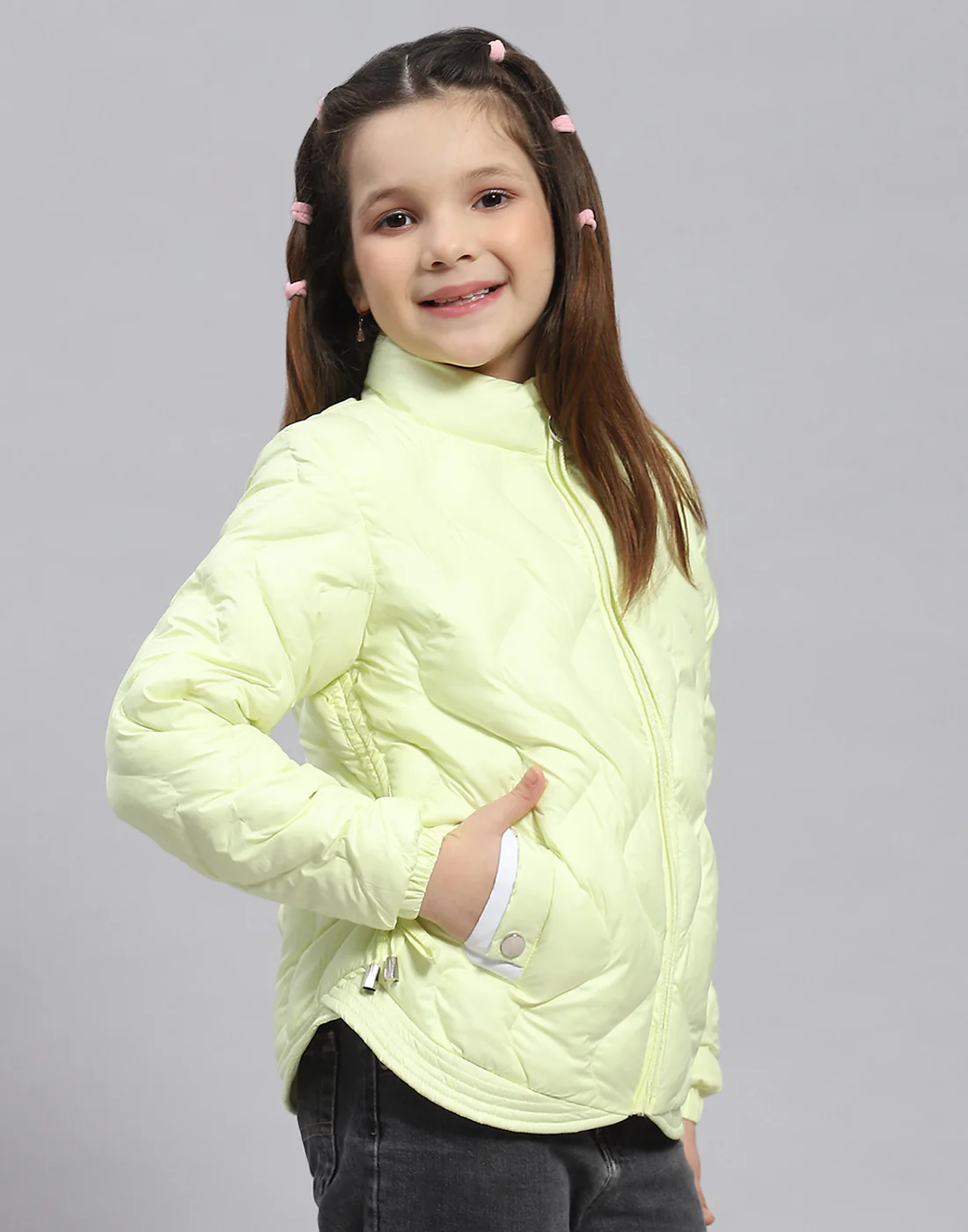 Girls Green Check Stand Collar Full Sleeve Girls Jacket - Image 4