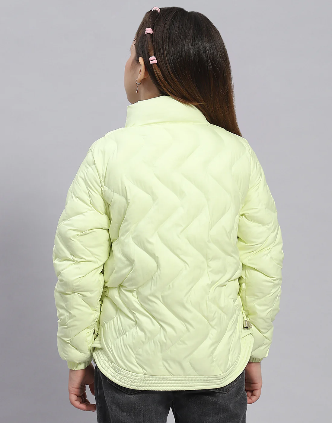 Girls Green Check Stand Collar Full Sleeve Girls Jacket - Image 5