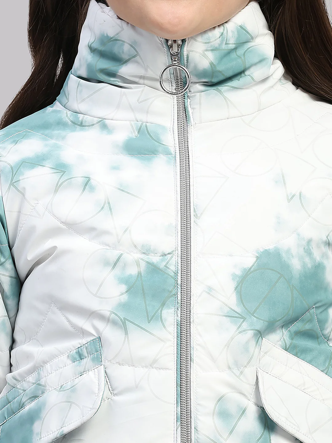 Girls Green Printed Collar Full Sleeve Jacket - Image 6