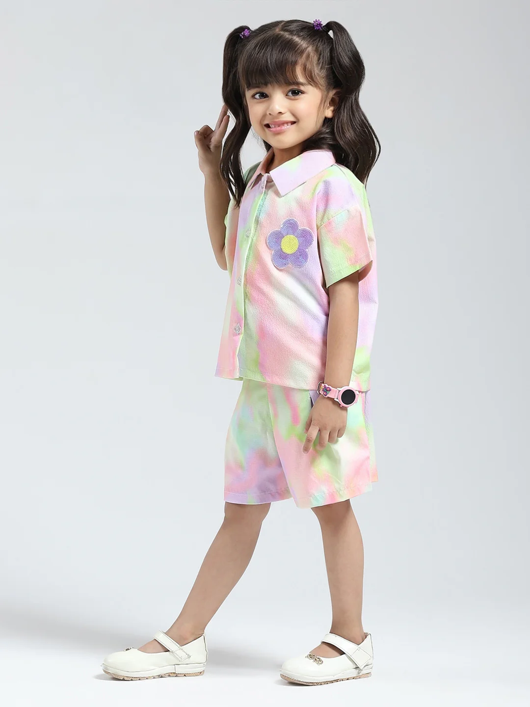 Girls Green Printed Collar Half Sleeve Cords Set - Image 3