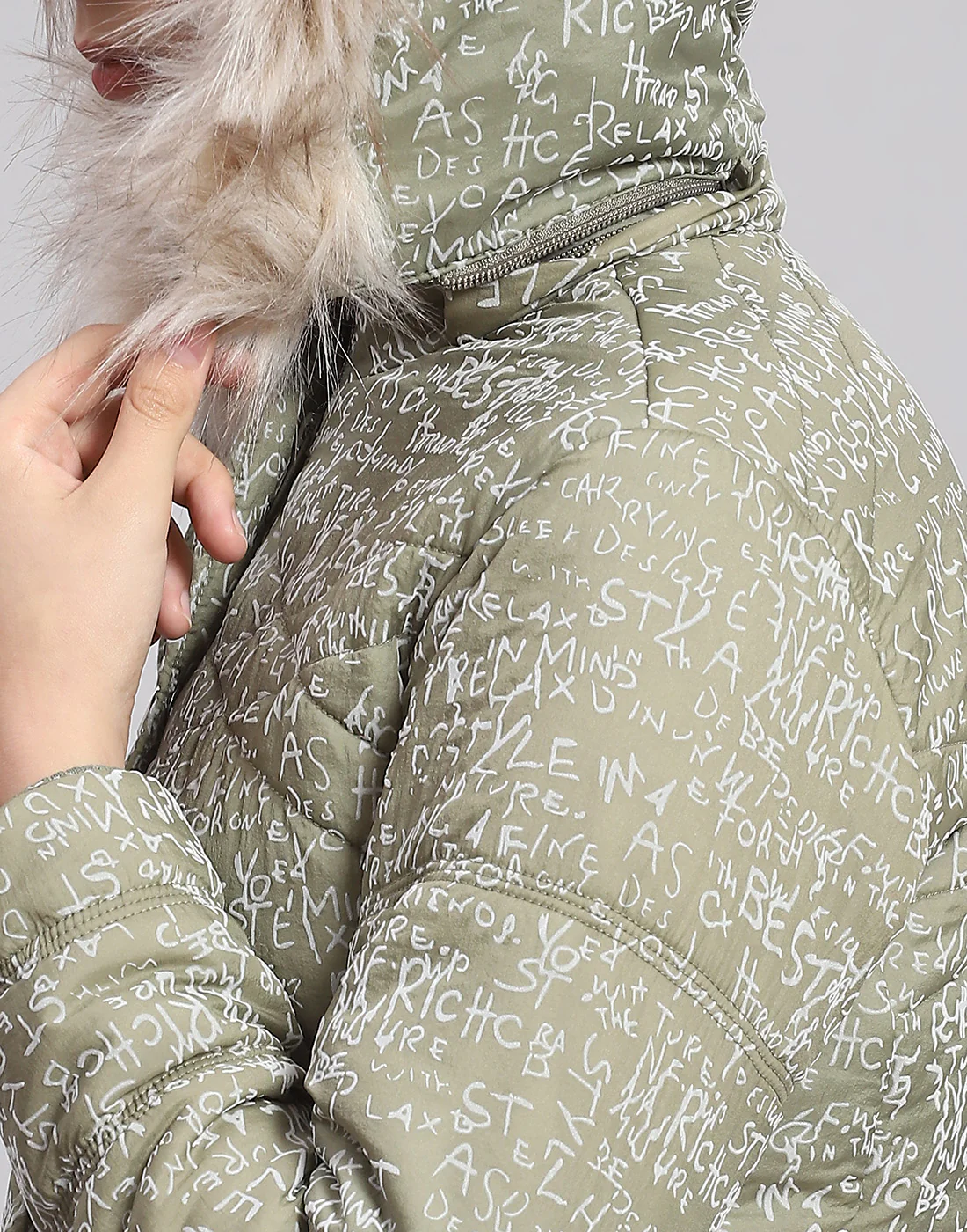 Girls Green Printed Hooded Full Sleeve Girls Jacket - Image 7