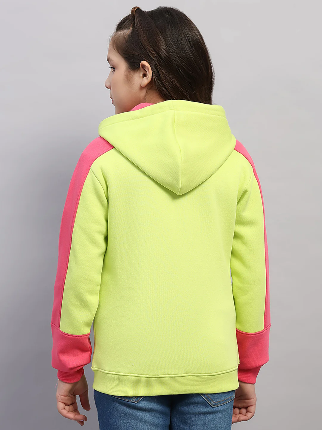 Girls Green Printed Hooded Full Sleeve Sweatshirt - Image 5