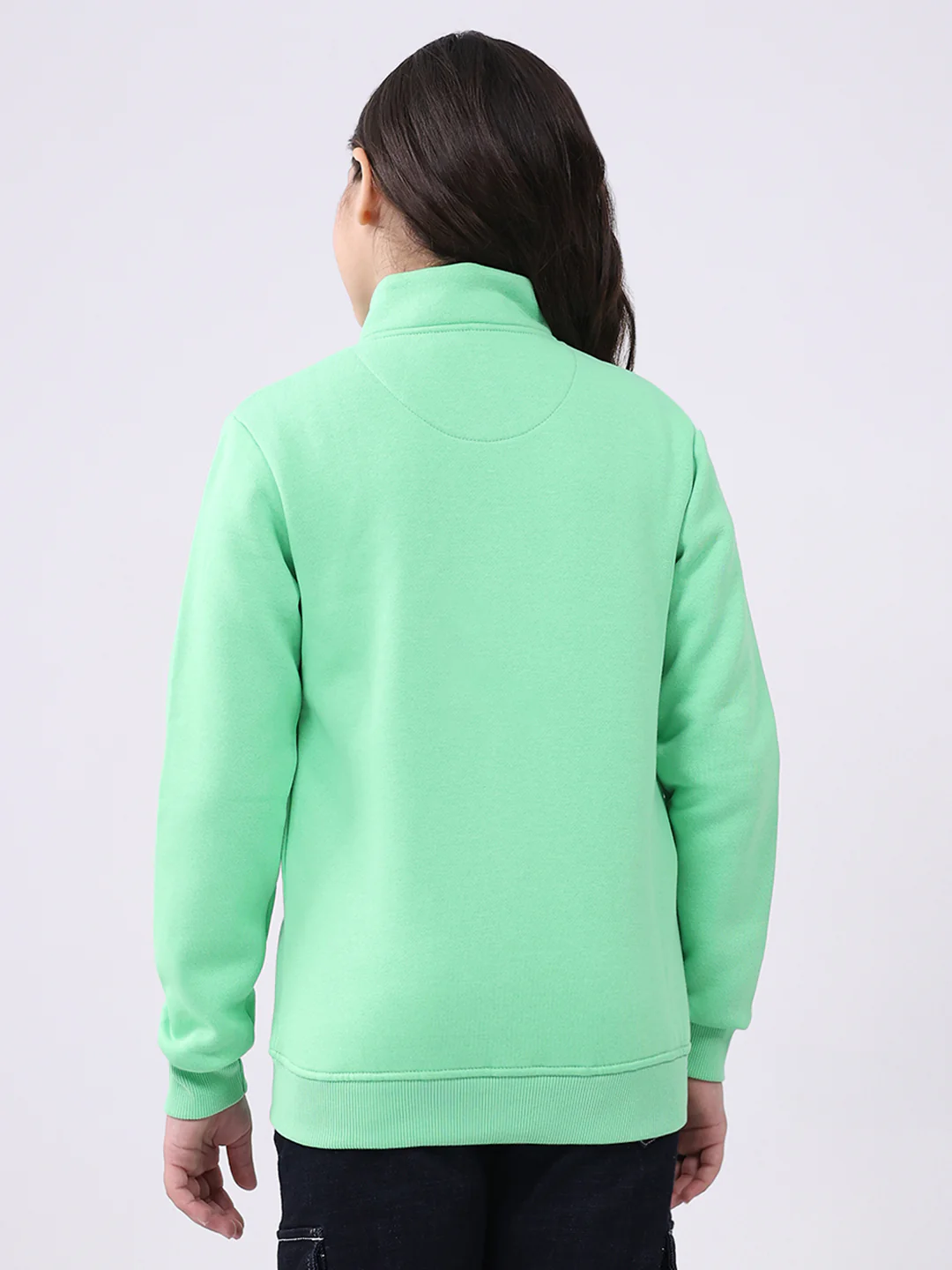 Girls Green Printed Mock Neck Full Sleeve Sweatshirt - Image 5
