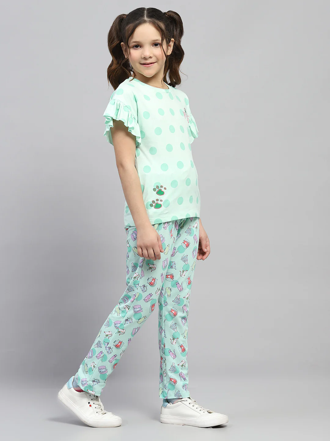 Girls Green Printed Regular Fit Lower Set - Image 4