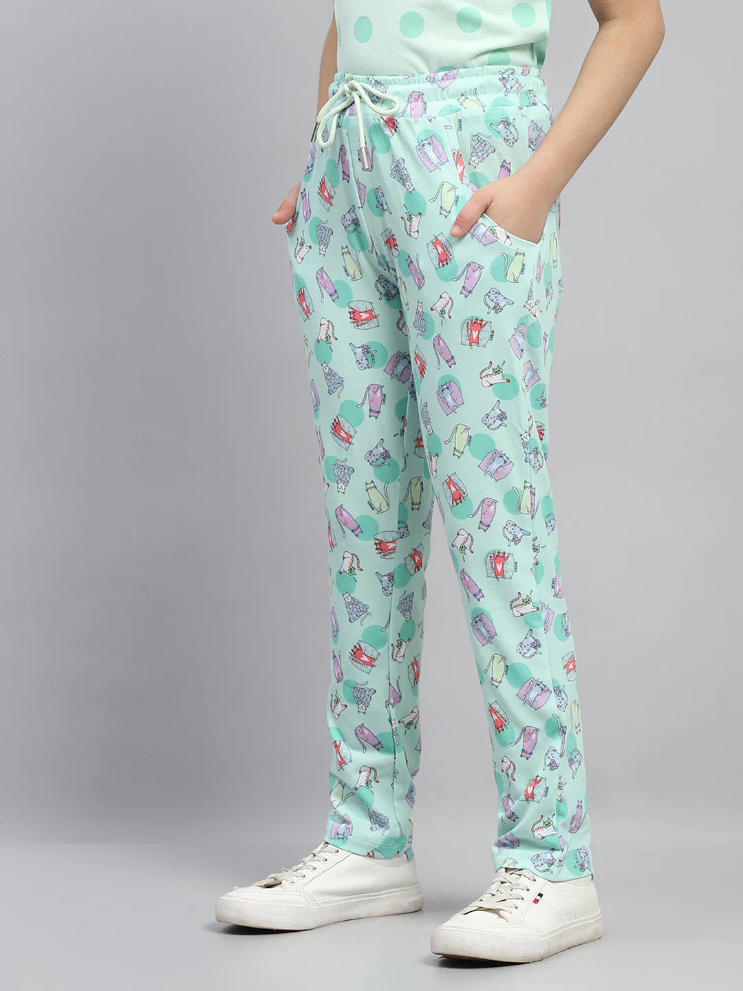 Girls Green Printed Regular Fit Lower Set - Image 8
