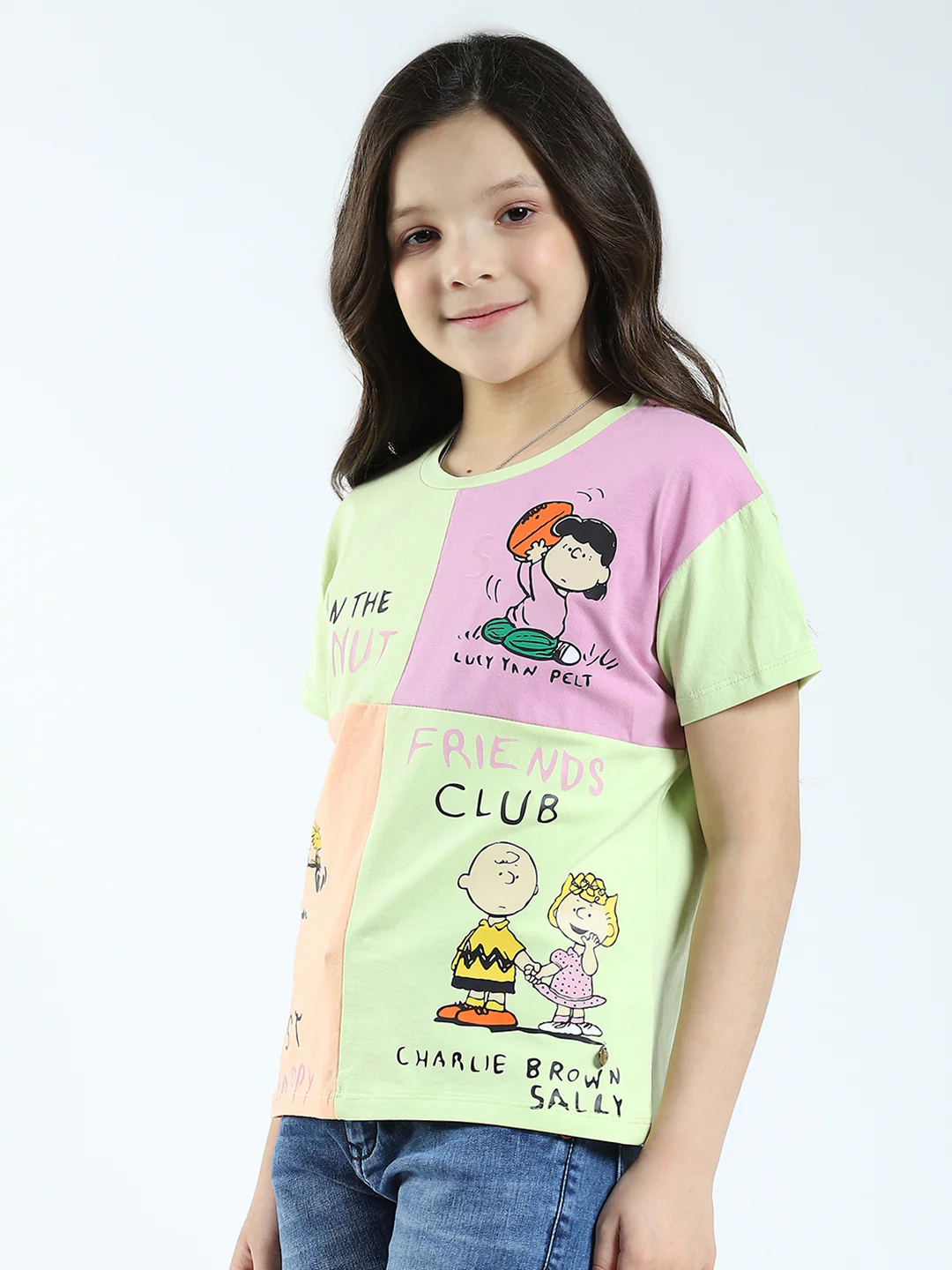 Girls Green Printed Round Neck Half Sleeve Top - Image 3