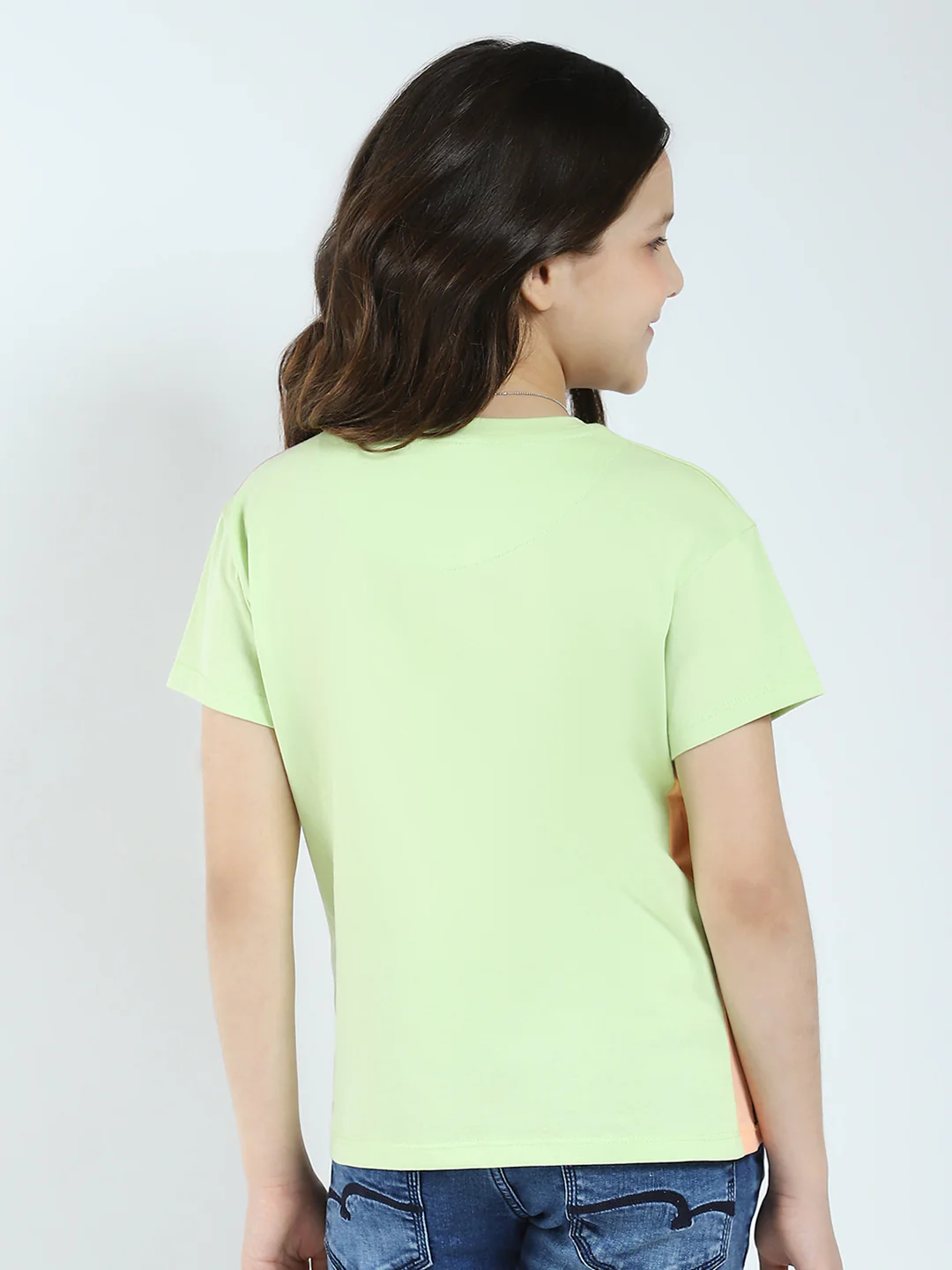 Girls Green Printed Round Neck Half Sleeve Top - Image 5