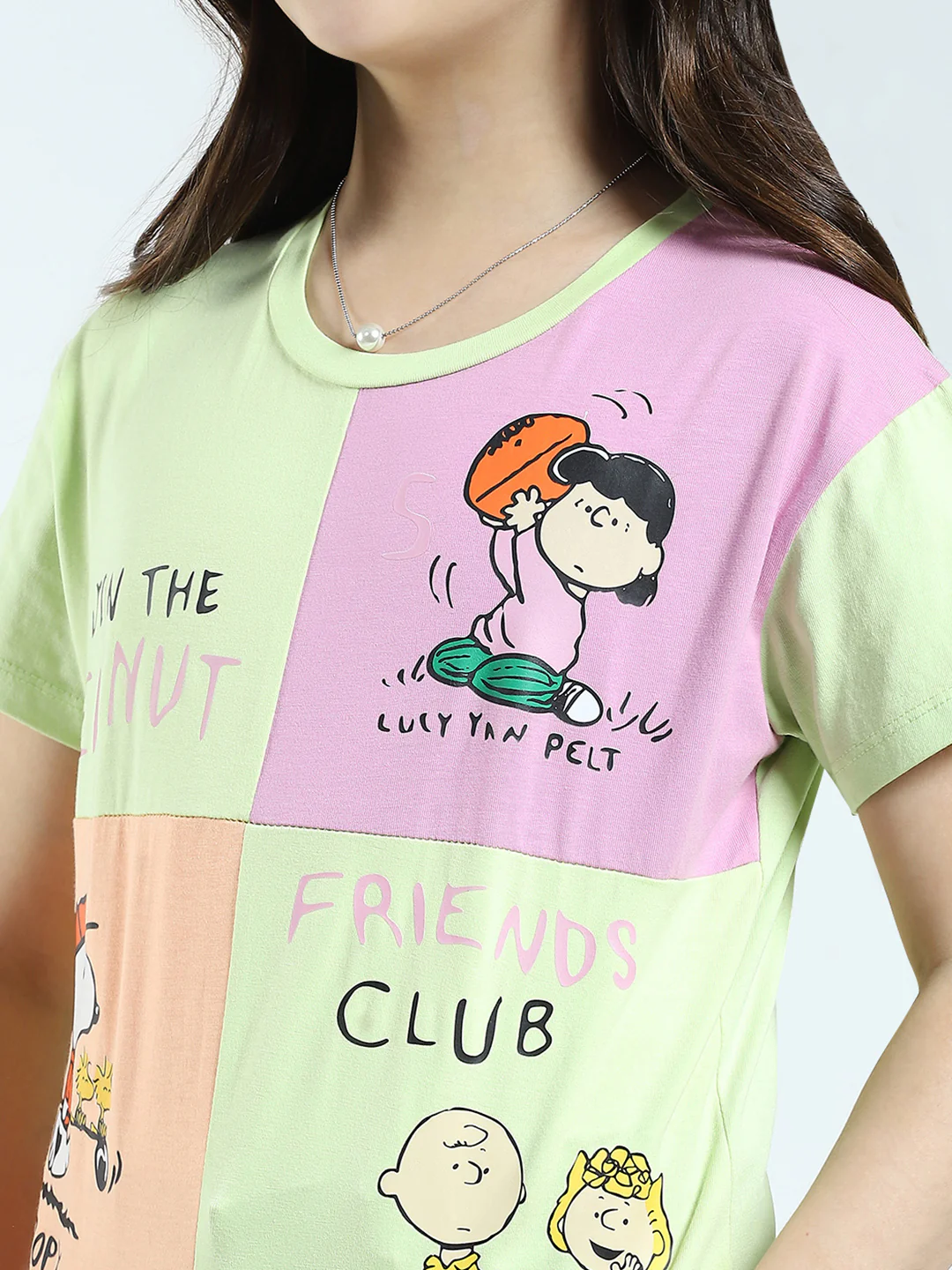 Girls Green Printed Round Neck Half Sleeve Top - Image 6