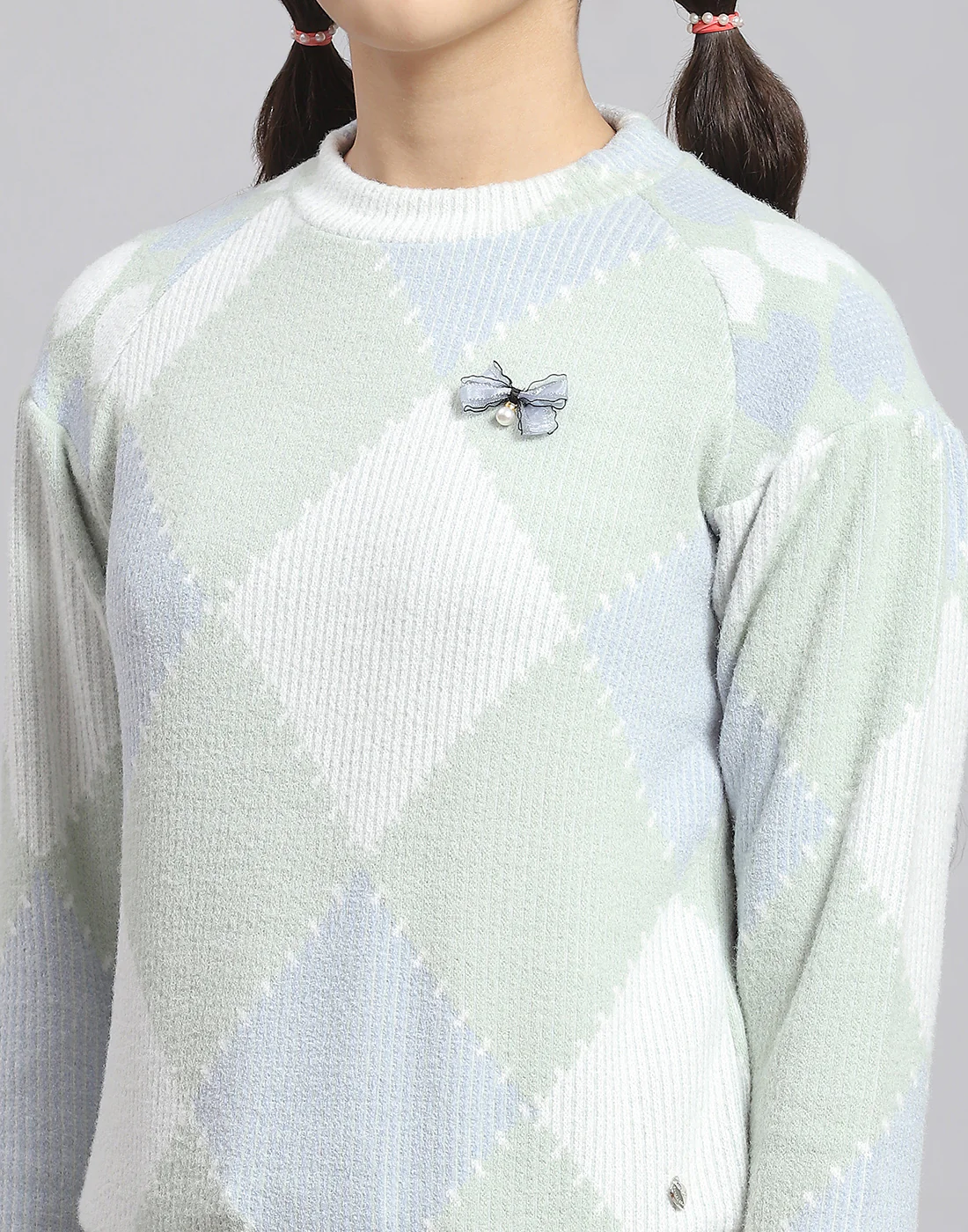 Girls Green Self Design T Neck Full Sleeve Cords Set - Image 6