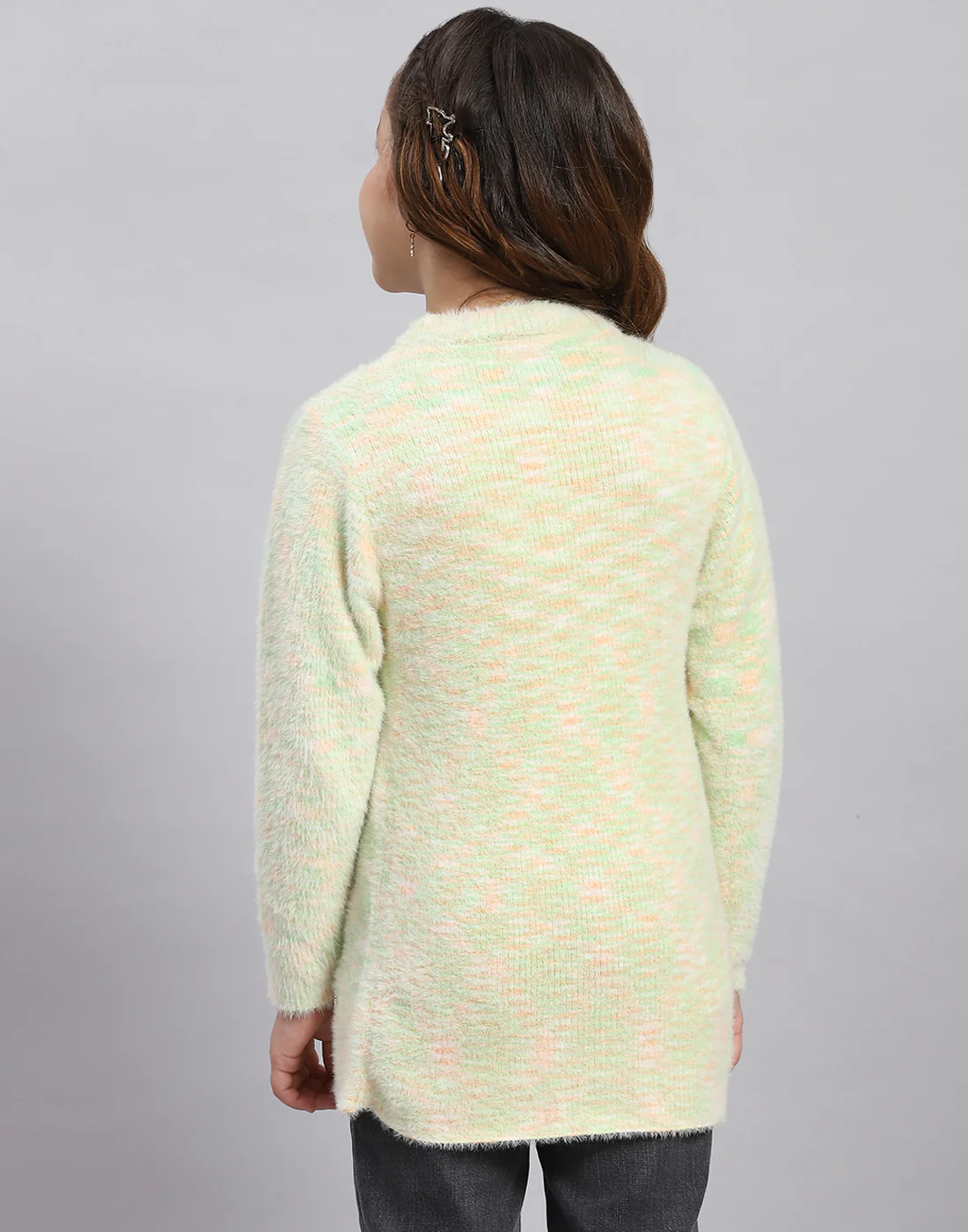 Girls Green Self Design T Neck Full Sleeve Sweatshirt - Image 2