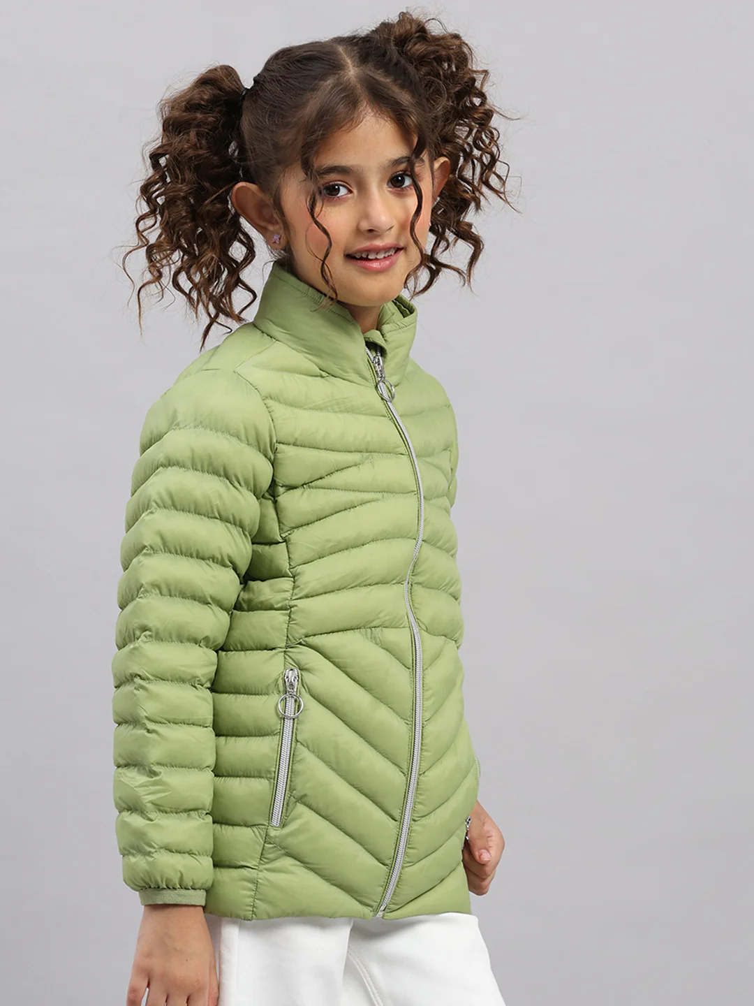 Girls Green Solid Collar Full Sleeve Jacket - Image 4