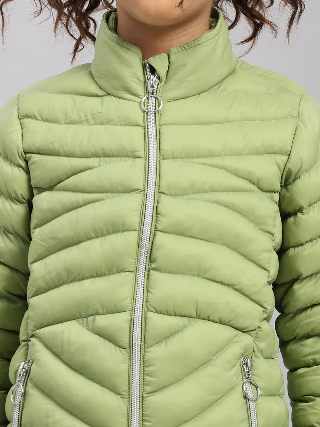 Girls Green Solid Collar Full Sleeve Jacket - Image 6