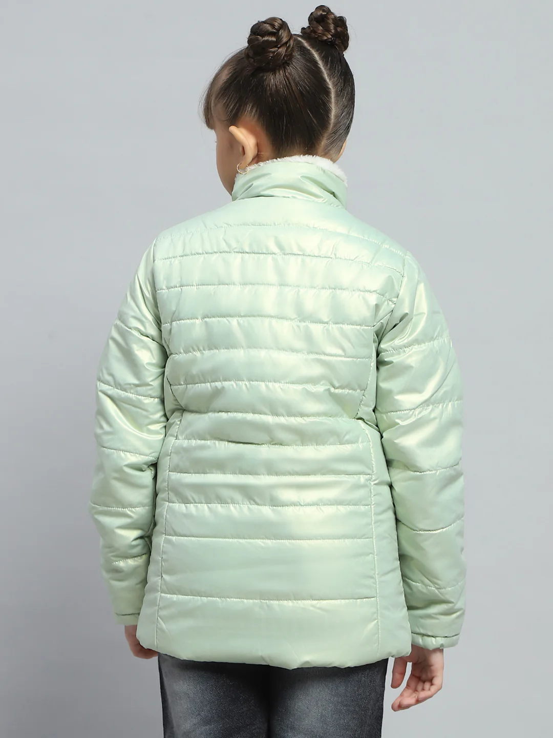 Girls Green Solid Mock Neck Full Sleeve Jacket - Image 5