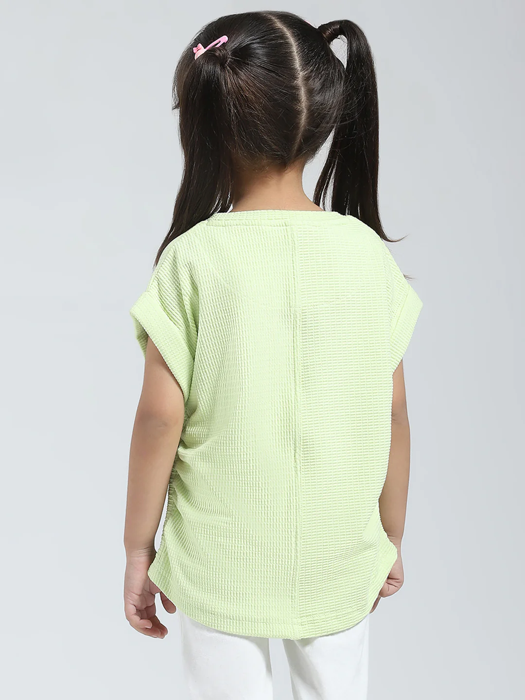 Girls Green Solid Round Neck Half Sleeve Top - Image 5