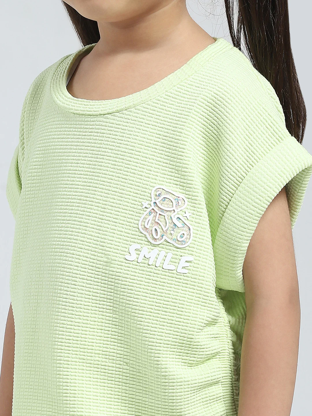 Girls Green Solid Round Neck Half Sleeve Top - Image 6