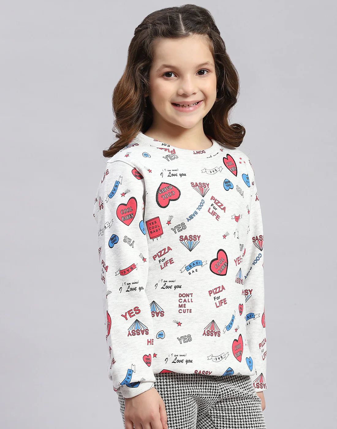 Girls Grey Printed Round Neck Full Sleeve Sweatshirt - Image 6