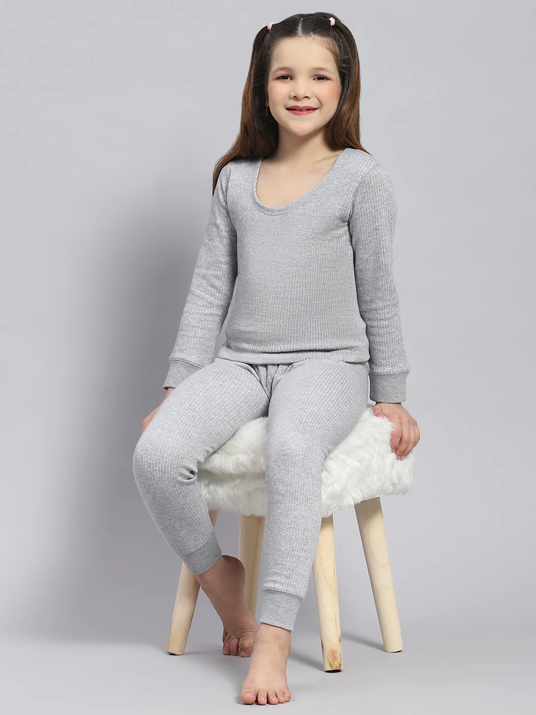 Girls Grey Solid Thermal Lower - Image 2