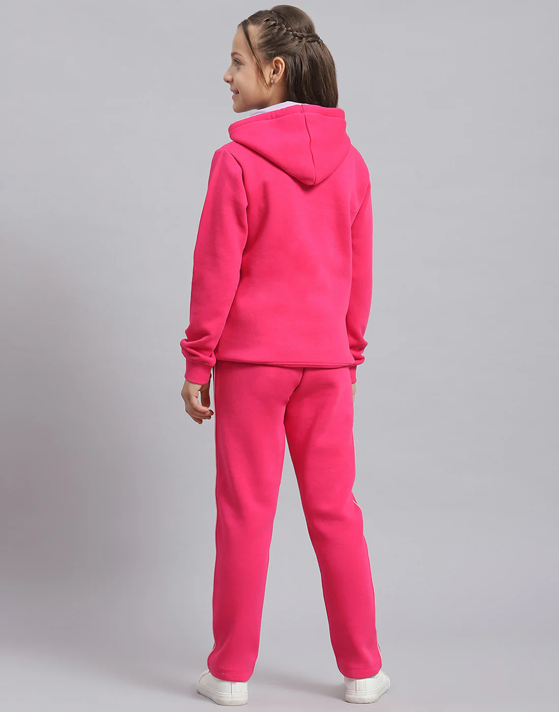 Girls Magenta Printed Hooded Full Sleeve Sweatshirt - Image 5