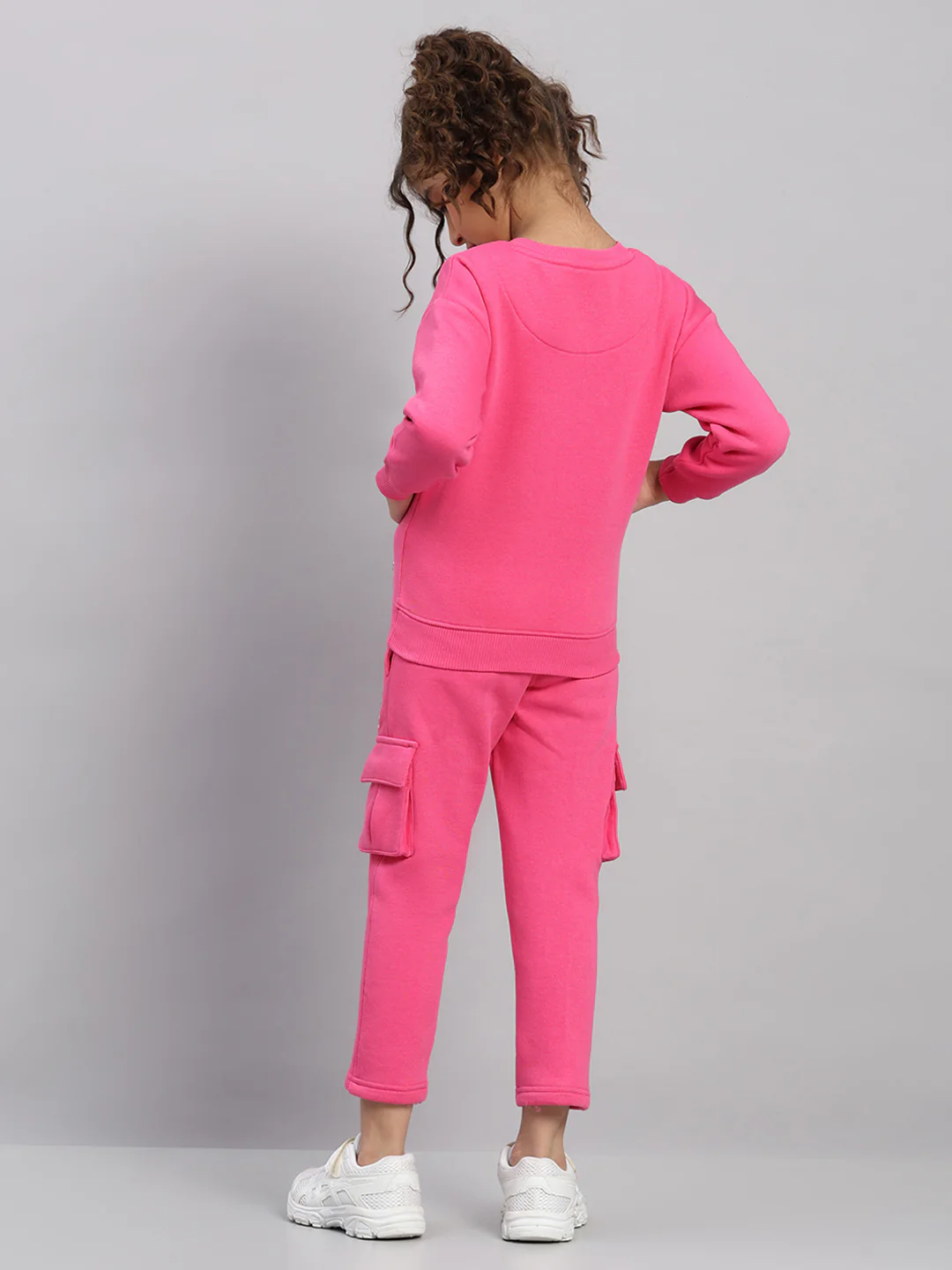 Girls Magenta Printed Round Neck Full Sleeve Tracksuit - Image 5