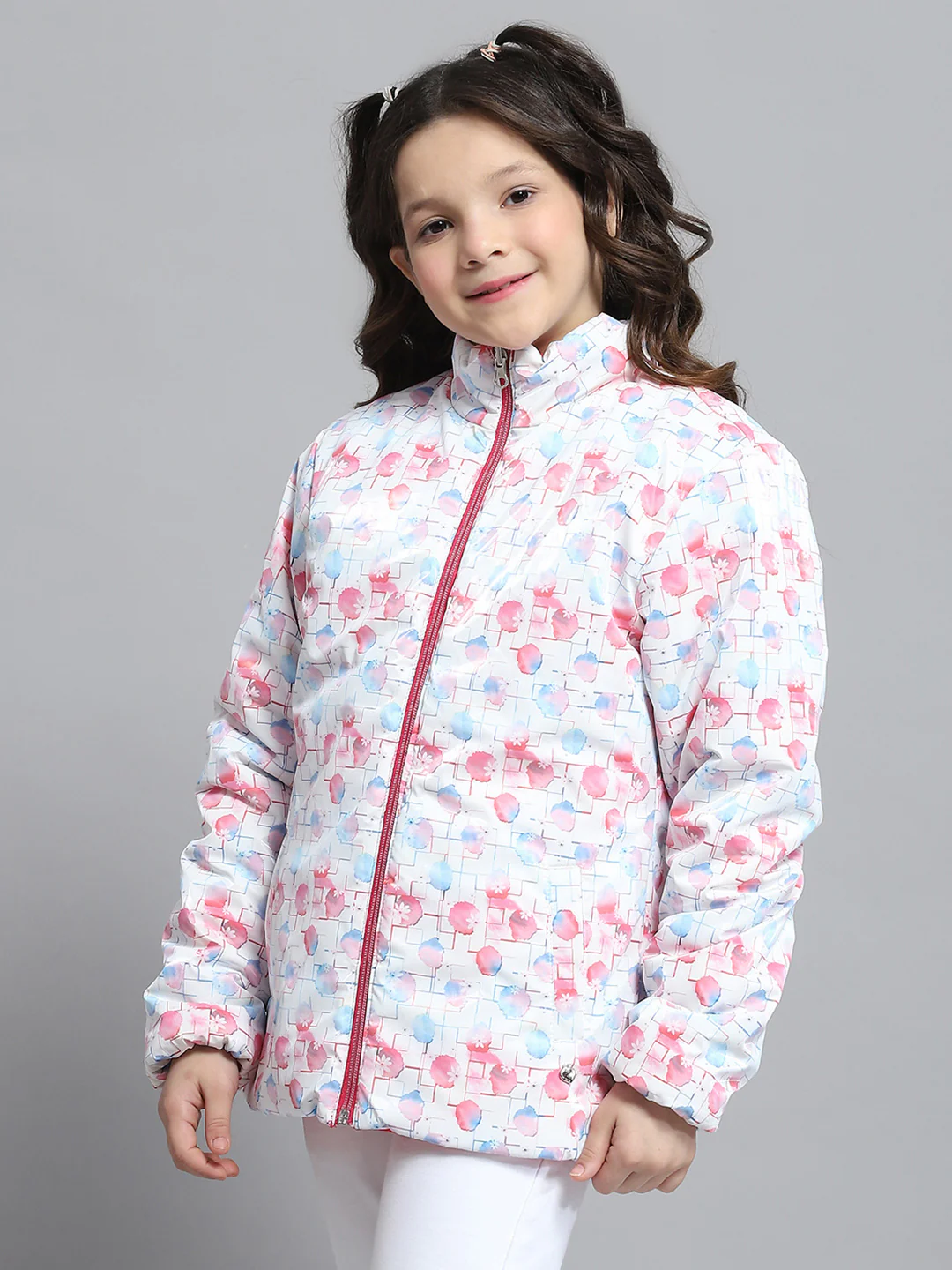 Girls Magenta Self Design Collar Full Sleeve Reversible Jacket - Image 7