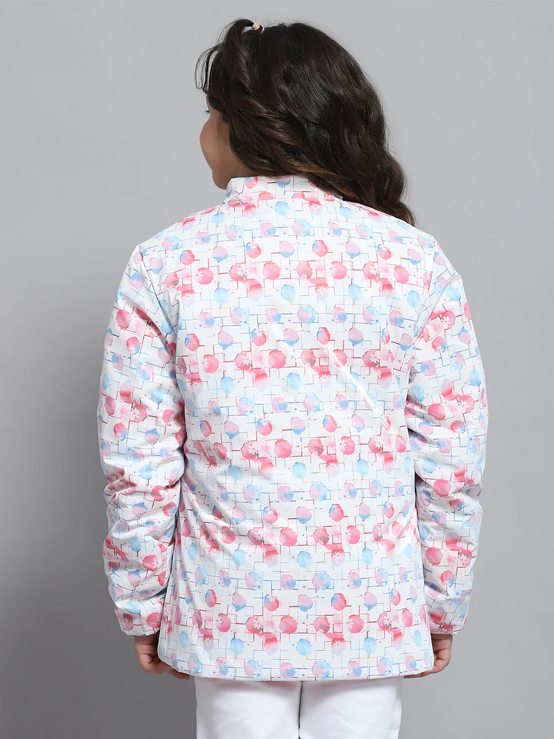 Girls Magenta Self Design Collar Full Sleeve Reversible Jacket - Image 8