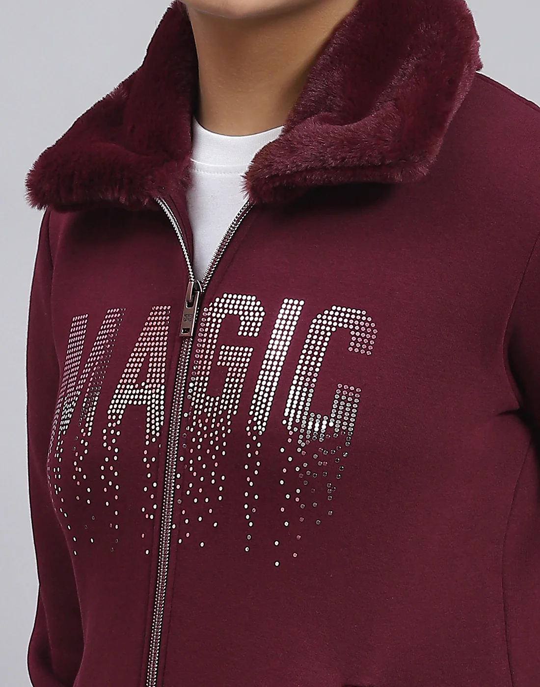 Girls Maroon Printed Collar Full Sleeve Sweatshirt - Image 2