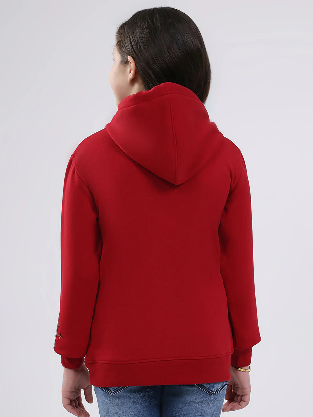 Girls Maroon Printed Hooded Full Sleeve Sweatshirt - Image 5