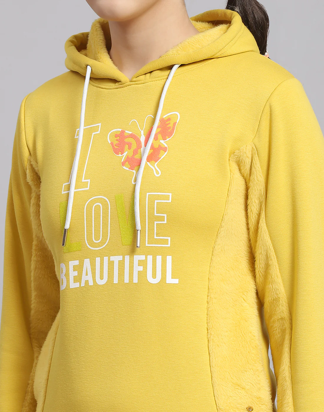 Girls Mustard Printed Hooded Full Sleeve Sweatshirt - Image 7