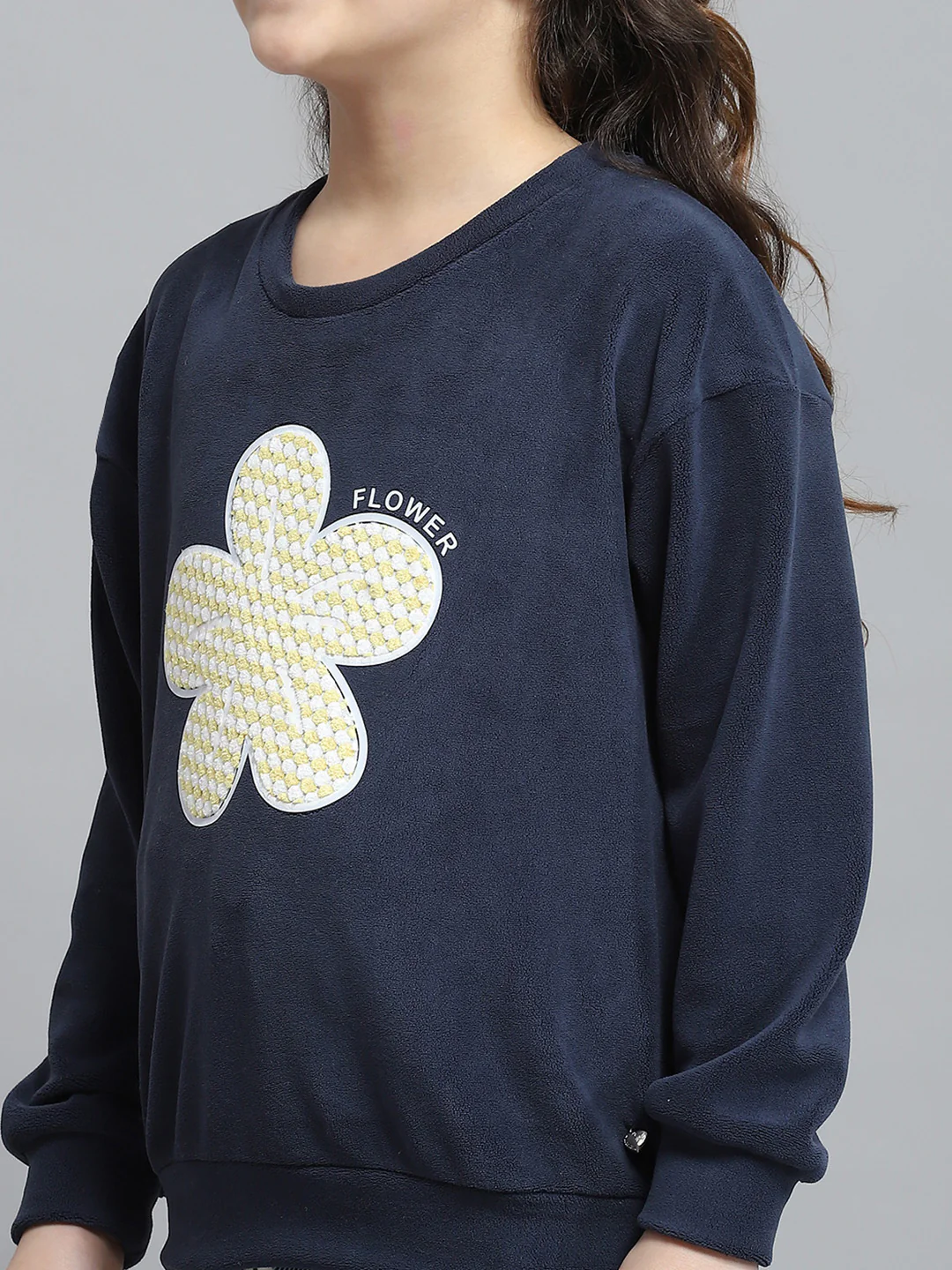 Girls Navy Blue Printed Round Neck Full Sleeve Tracksuit - Image 6
